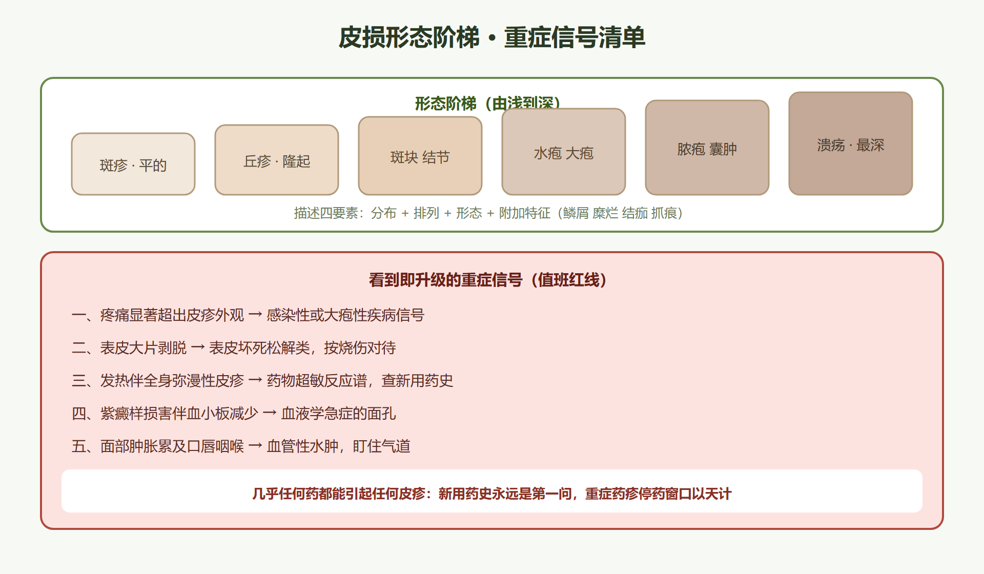 图 6-2：皮损形态阶梯与重症信号板
