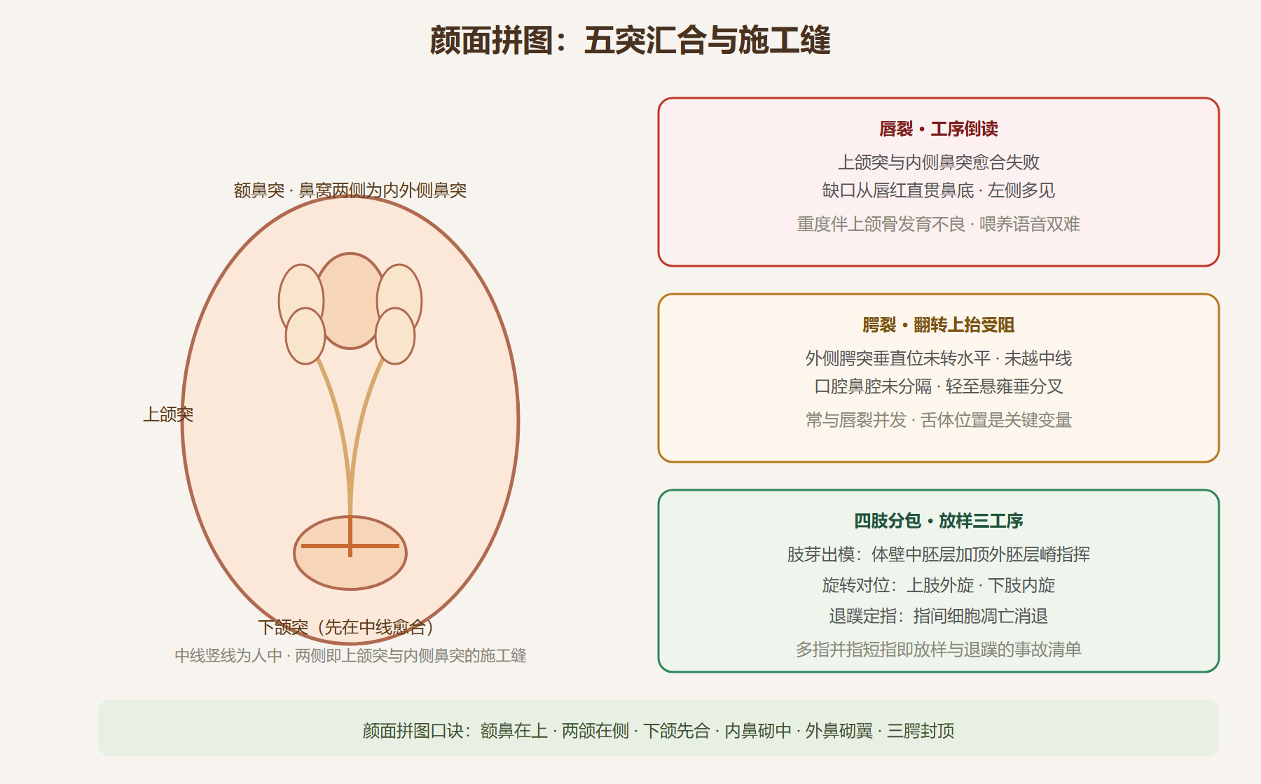 图：颜面五突汇合与常见拼缝事故