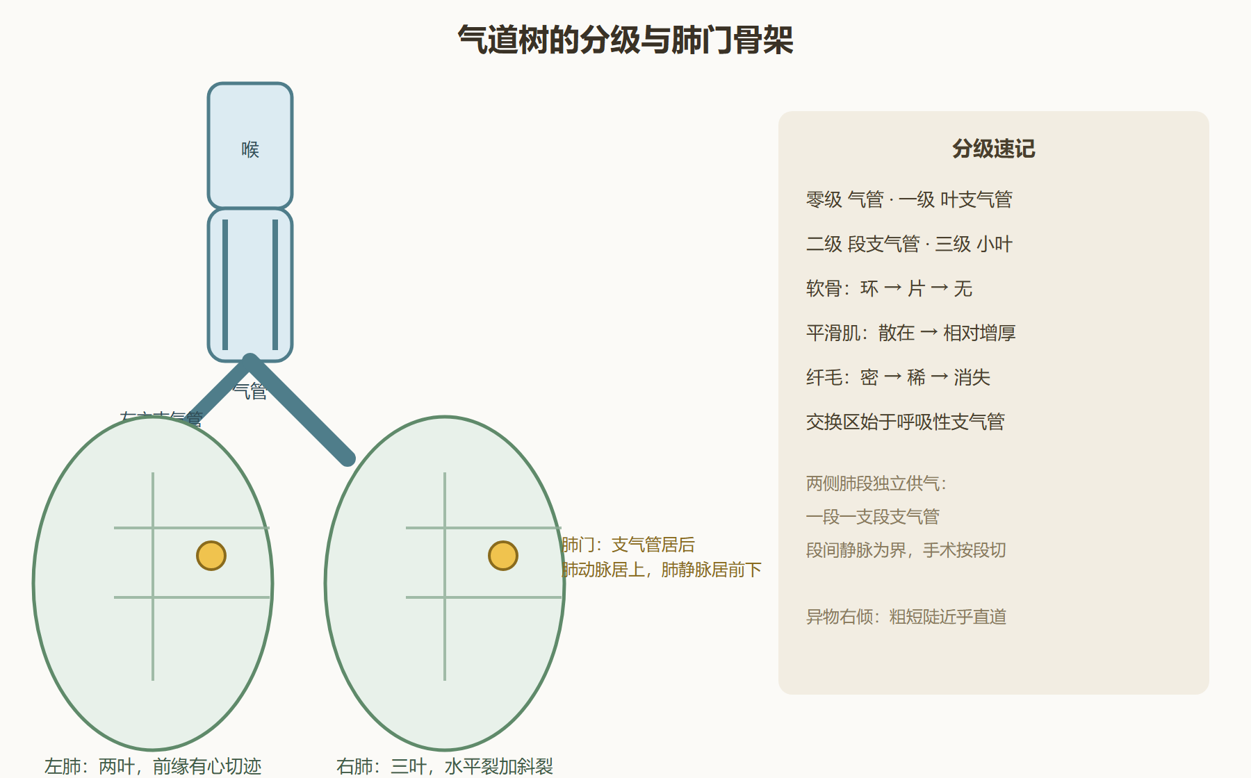 图 3-2:气道分级与肺的分段骨架