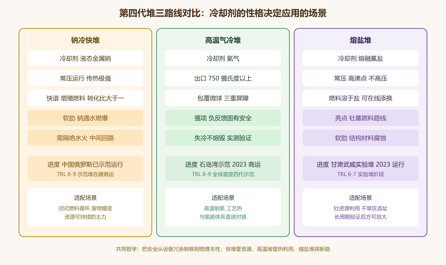 图 3-1：第四代堆路线对比矩阵——冷却剂决定性格