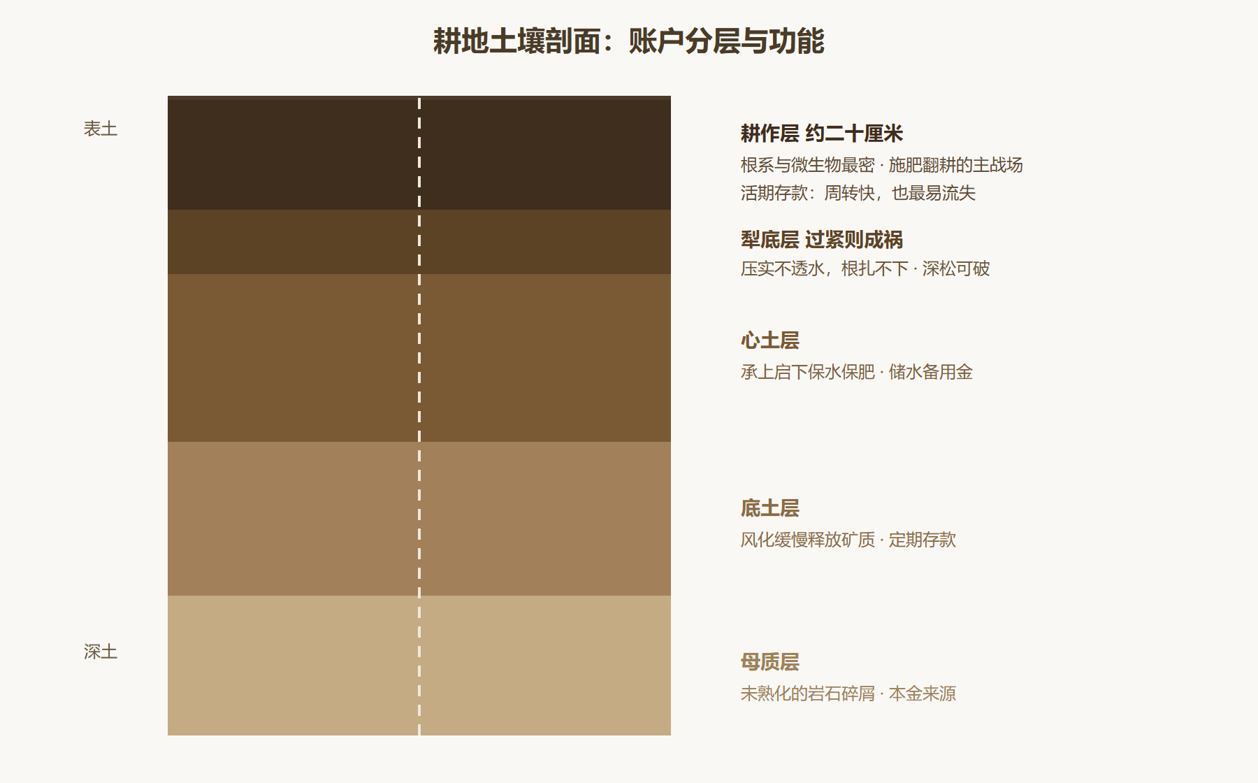 图：耕地土壤剖面分层与功能标注
