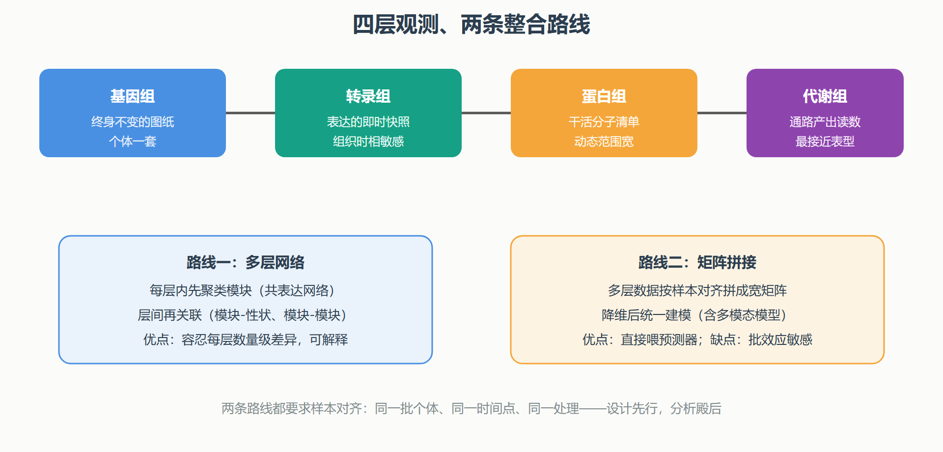图:从基因组到表型的四层观测与整合位点