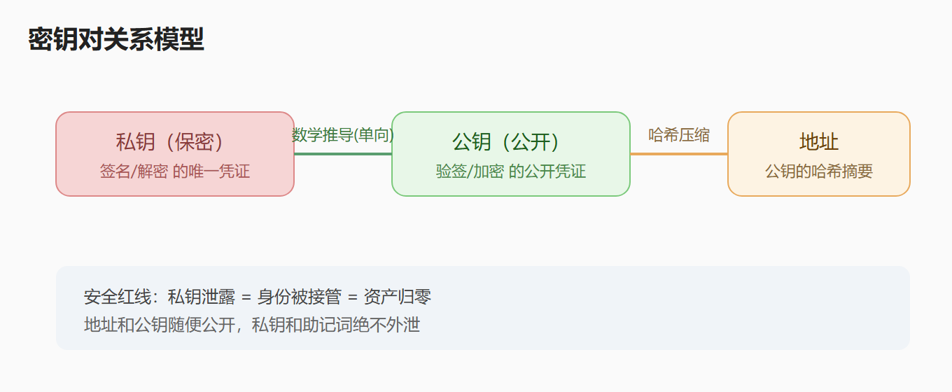 图：密钥对关系模型——私钥、公钥与地址