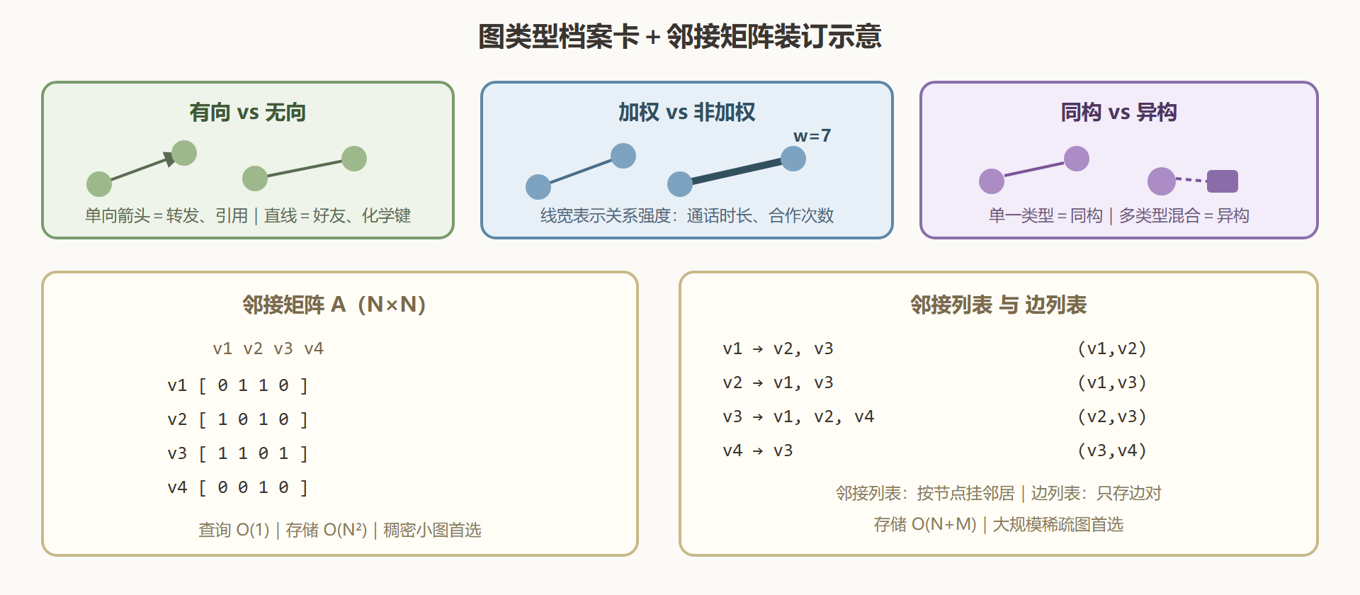 图：图类型档案卡片与邻接矩阵示意