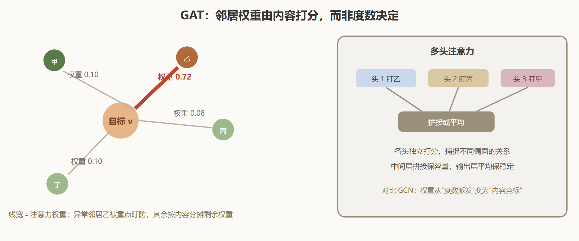 图：GAT 的邻域注意力分配