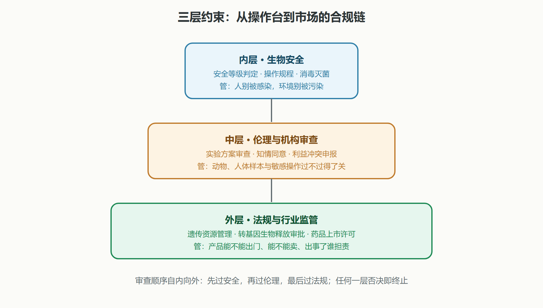 图：三层约束体系——安全、伦理、法规各管一段