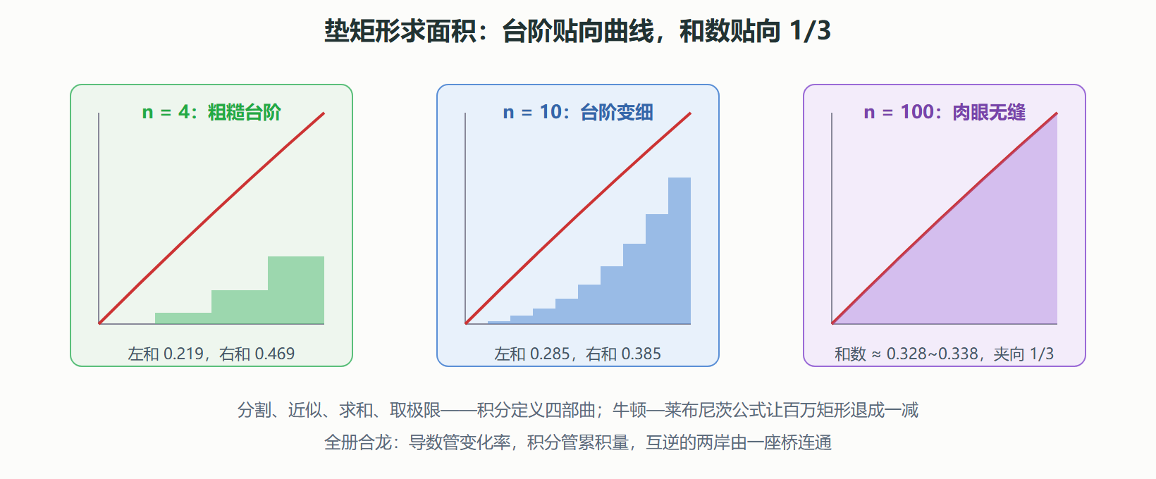 矩形逼近收敛到 1/3 的过程
