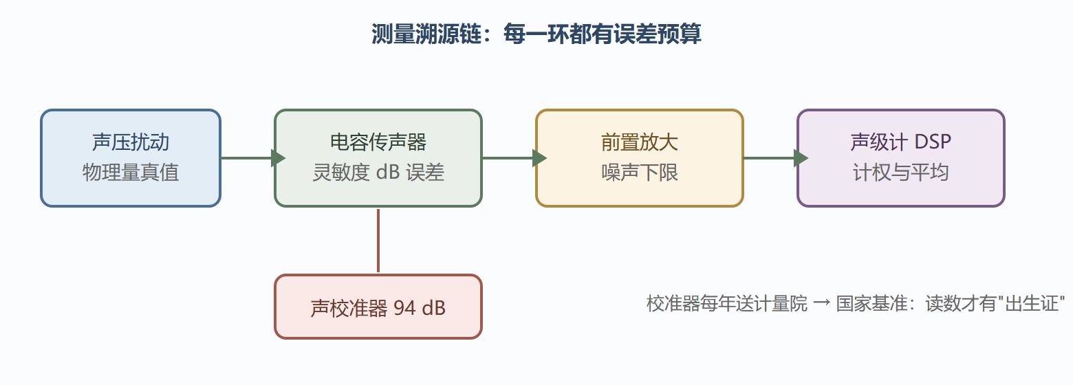 图：从声压到可信读数的测量链