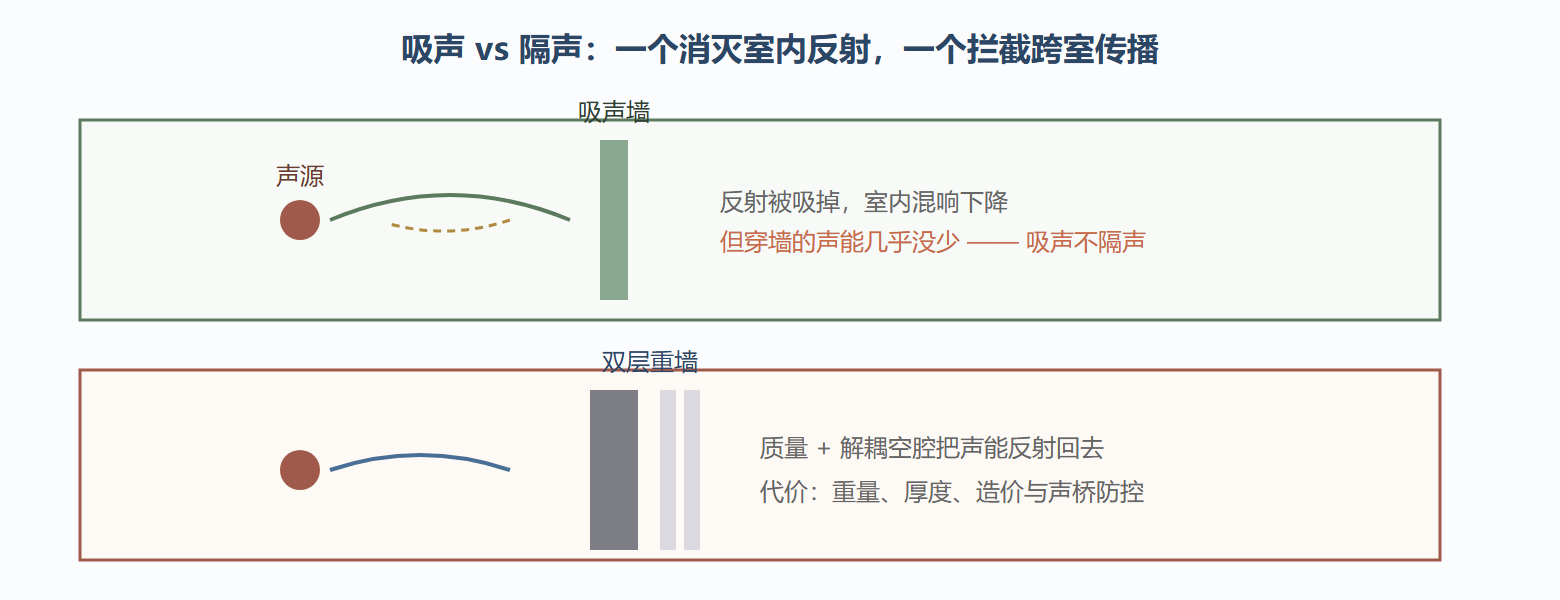 图：隔声与吸声——两条不同的防线