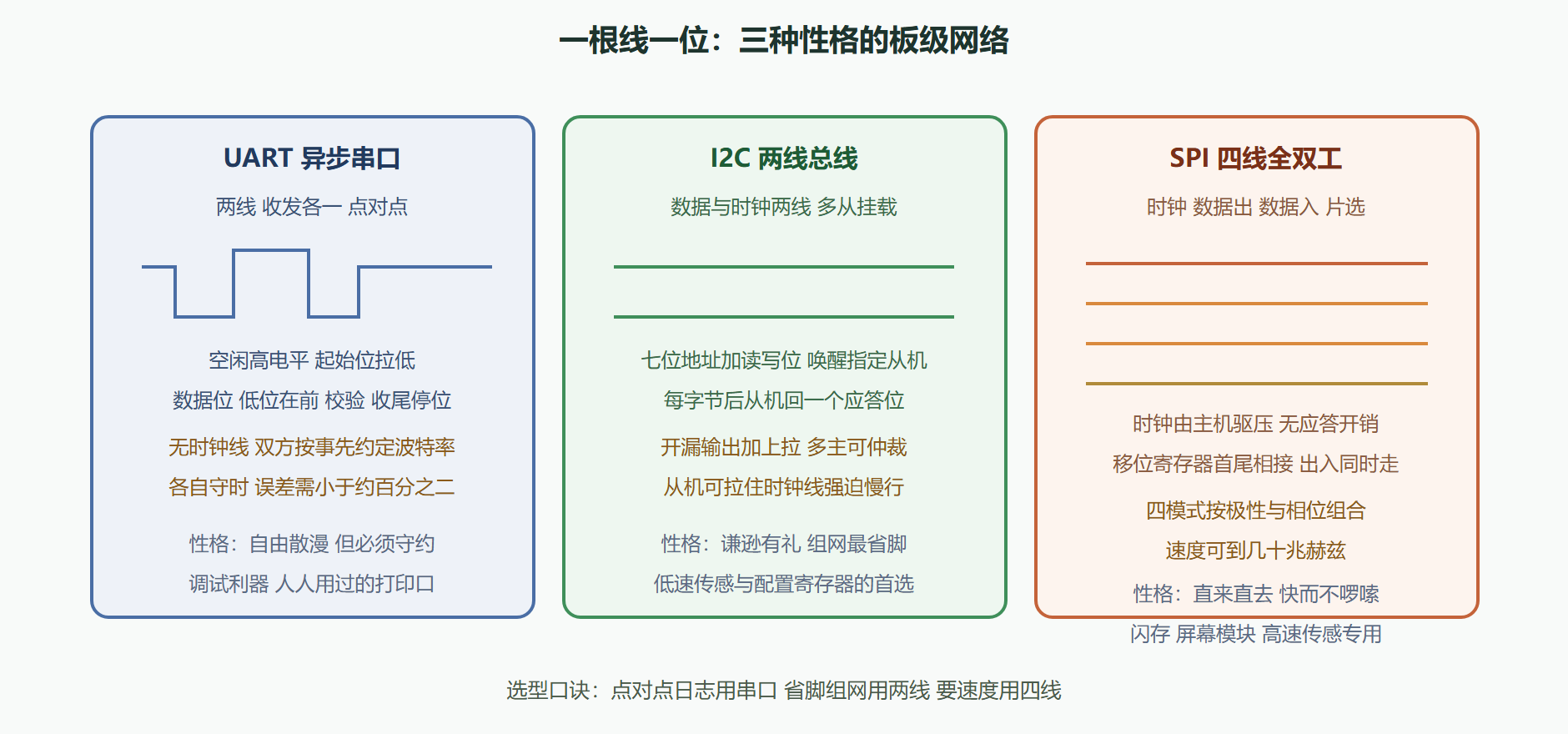图 7-2:三种总线的线数、节奏与从属关系