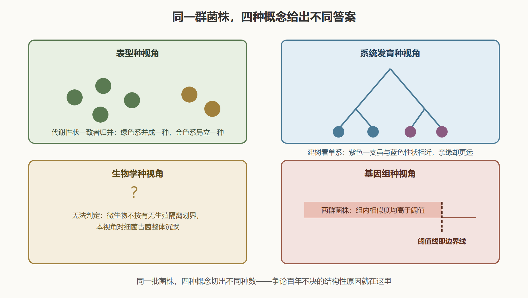 图 1 四种概念在同一群菌株上的分歧