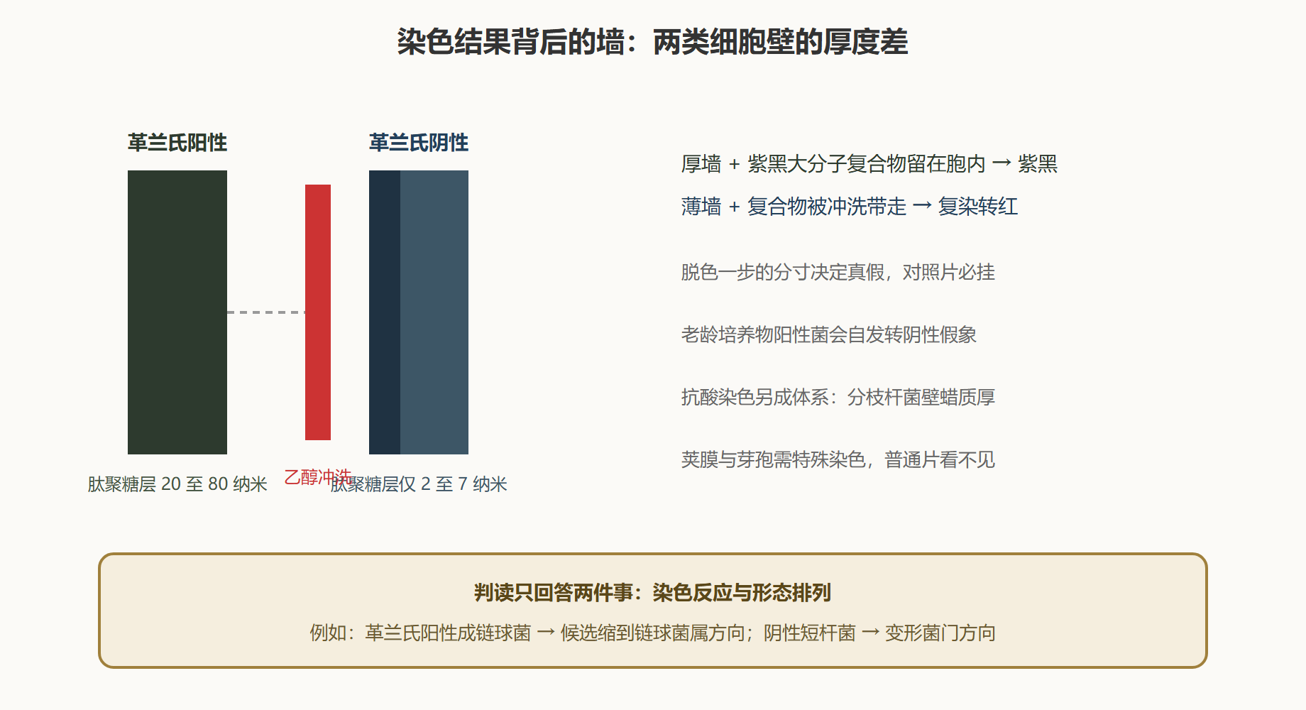 图 1 革兰氏阳性与阴性细胞壁对比示意
