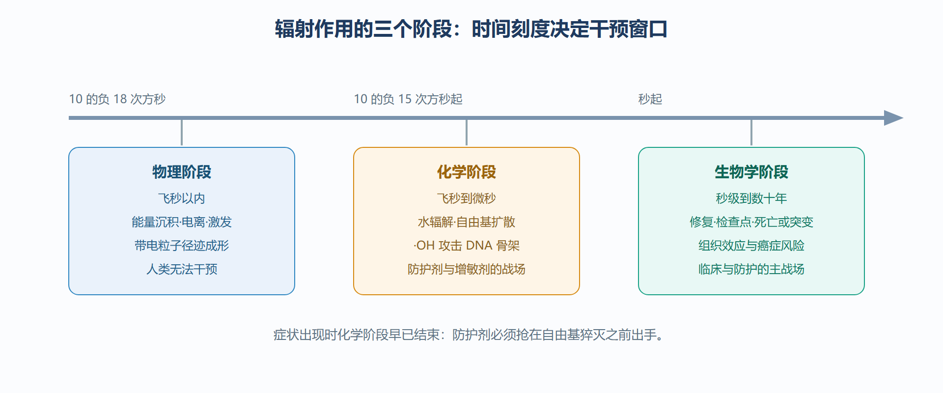 图:水辐解三阶段时间轴——从飞秒到数十年