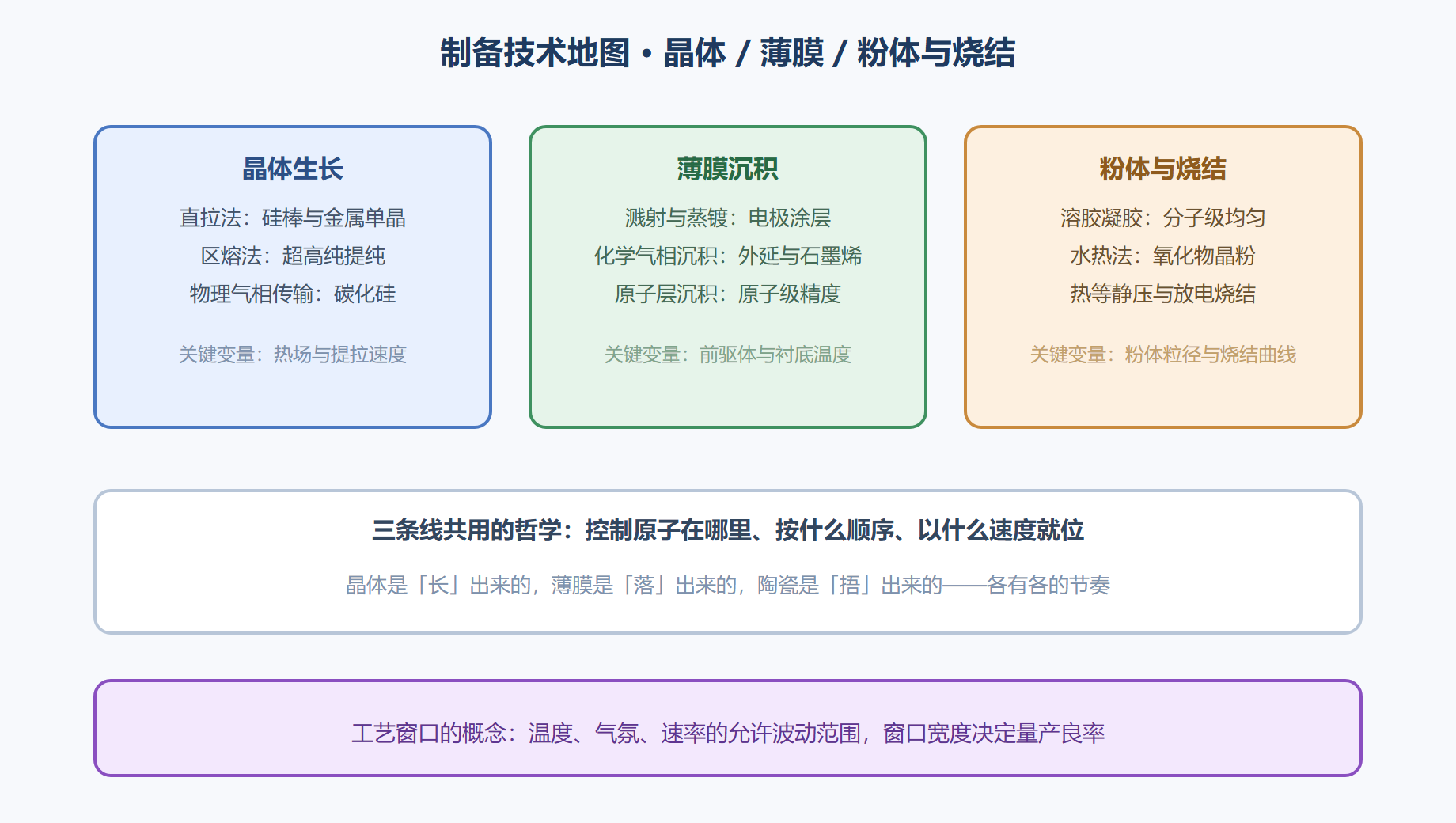 图 6-1 制备技术地图:按产物形态分三条线