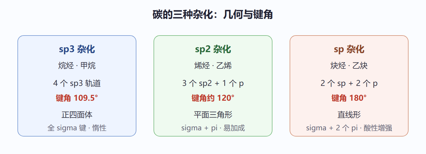 图 1-1 碳的三种杂化对比