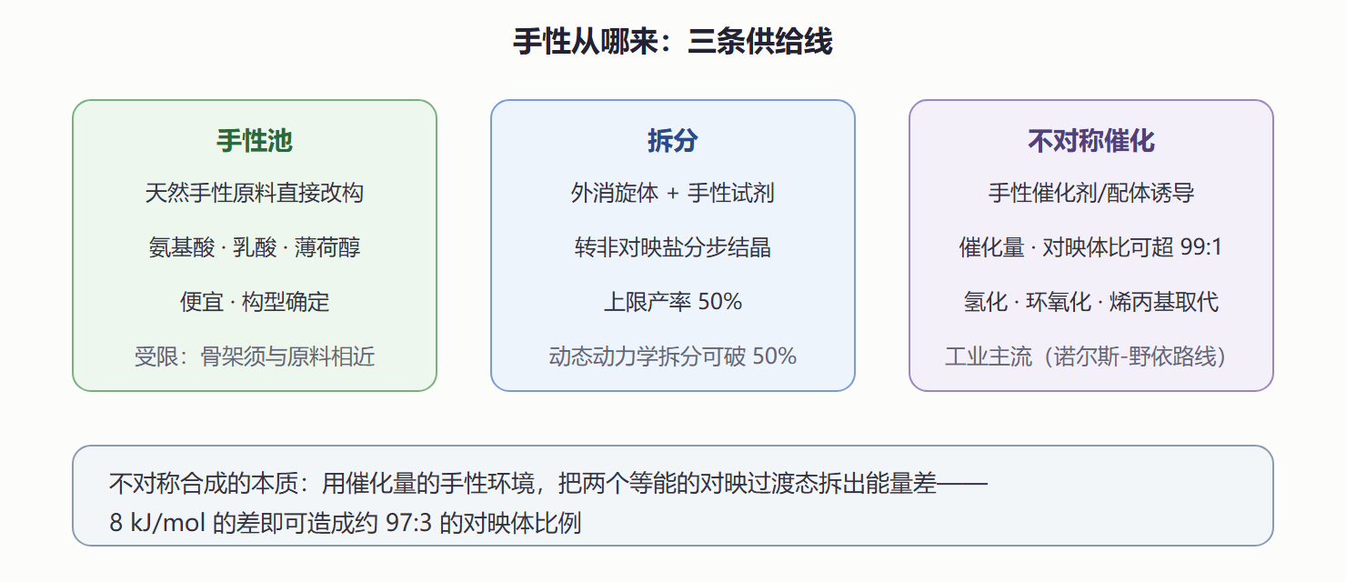 图 7-3 获得单一对映体的三条路线