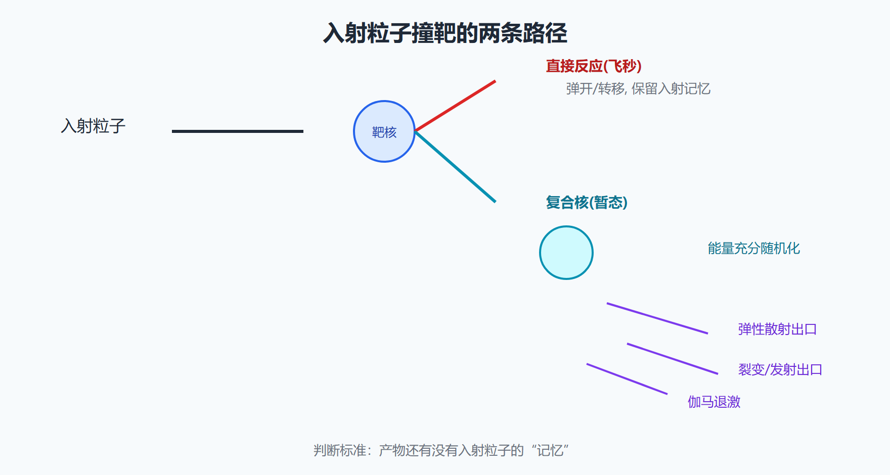 图：直接作用与复合核的两条演化线路