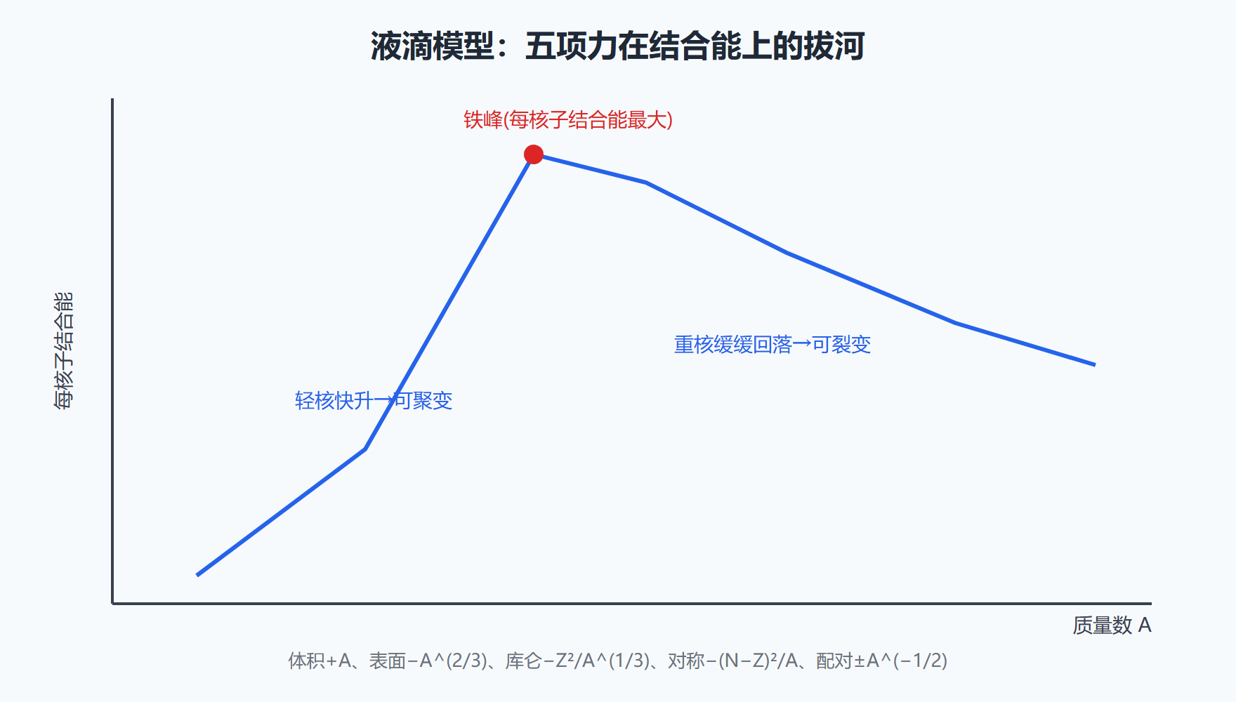图:液滴模型各项对结合能的贡献