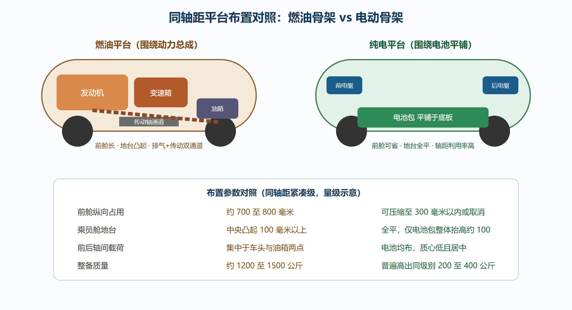 图:同轴距油电两副骨架布置对照