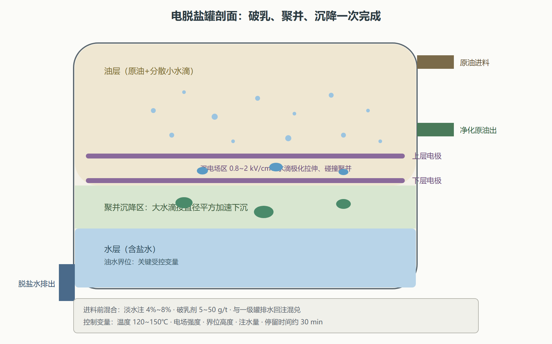 图:电脱盐罐内部结构与其中的物理过程
