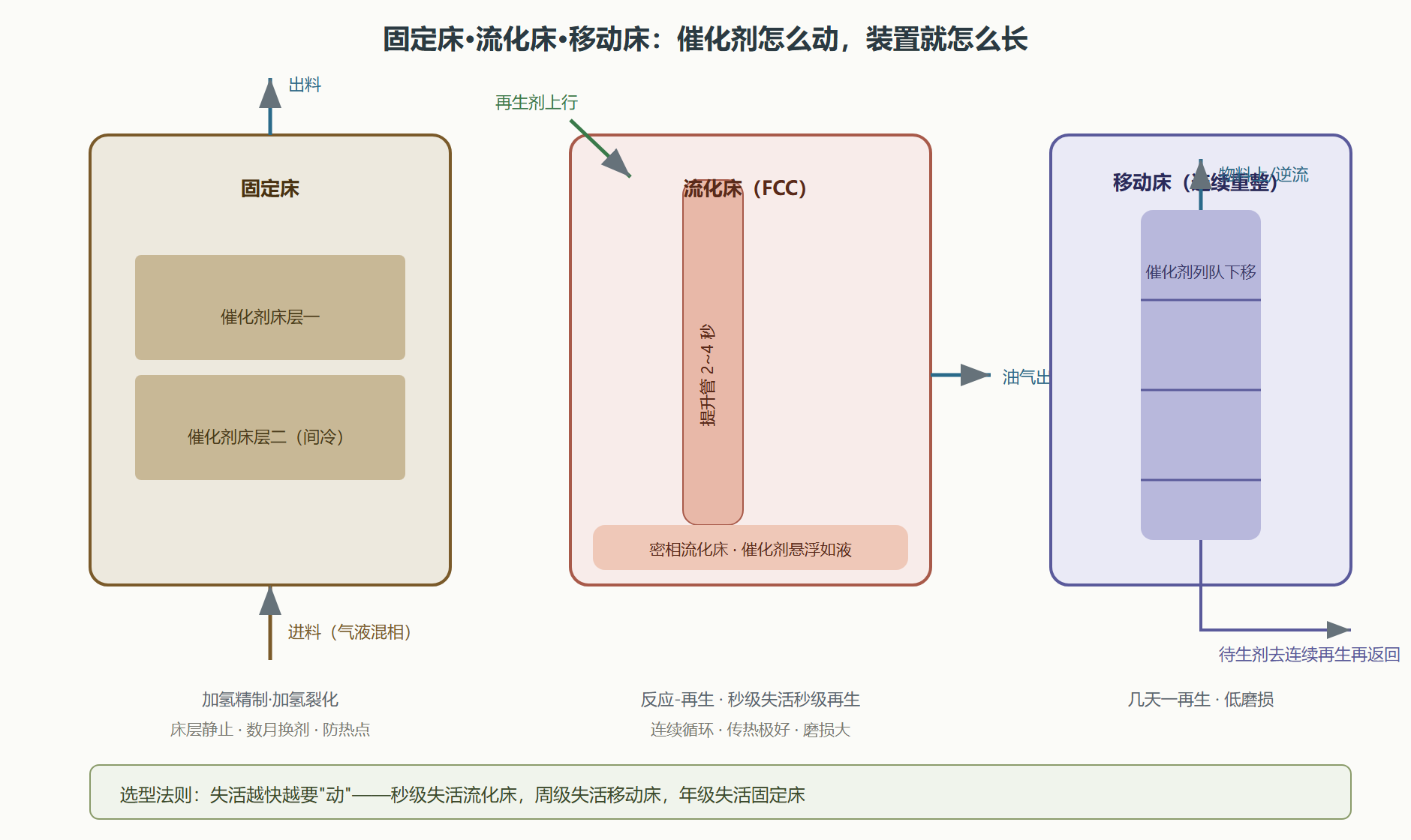 图：三种反应器构型的结构与物料流向对比