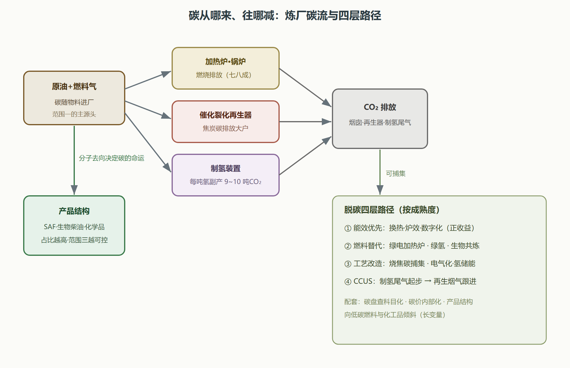 图:炼厂碳流与脱碳路径全景