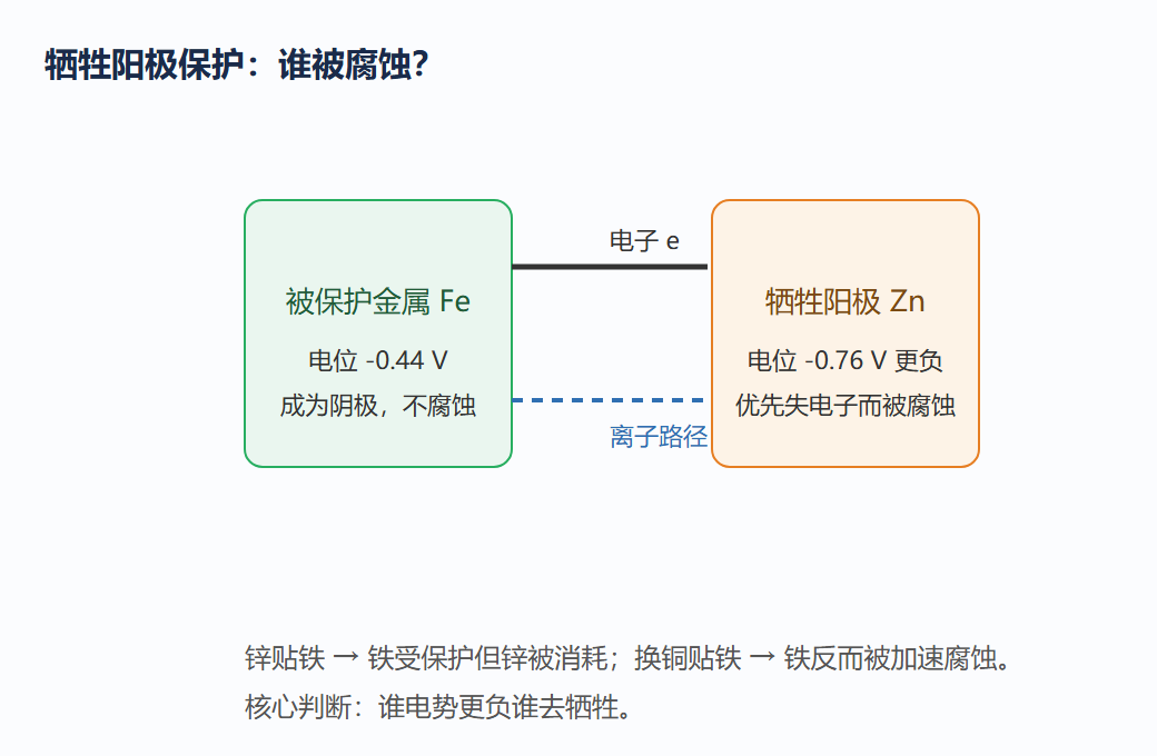 7.4 图:牺牲阳极保护原理
