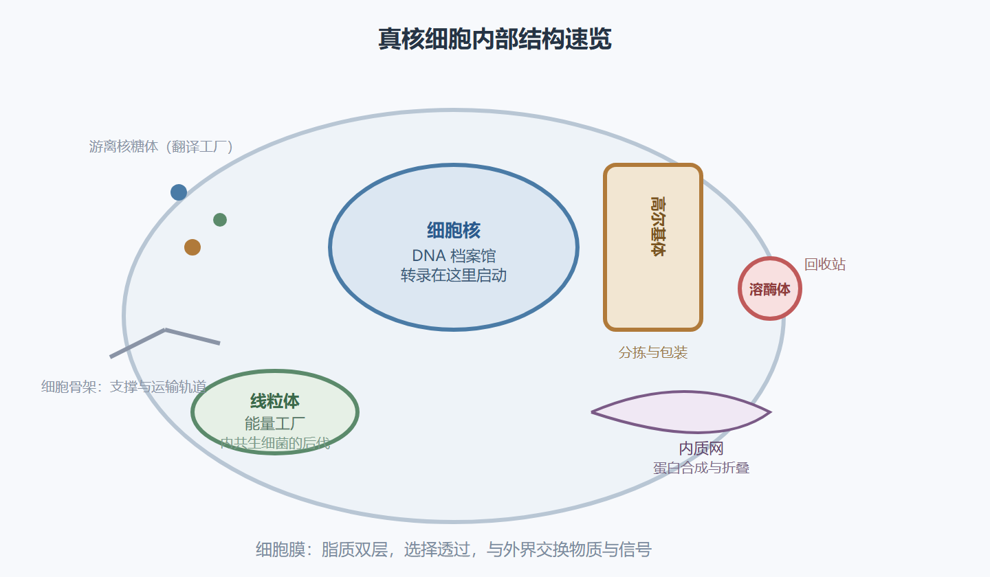 图 3-1：一个真核细胞的内部结构速览
