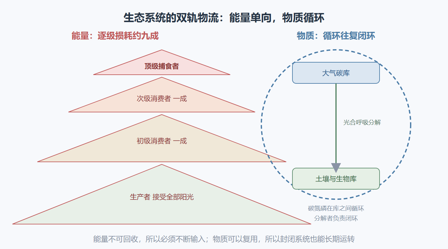 图 7-1:能量金字塔与物质循环的双轨系统
