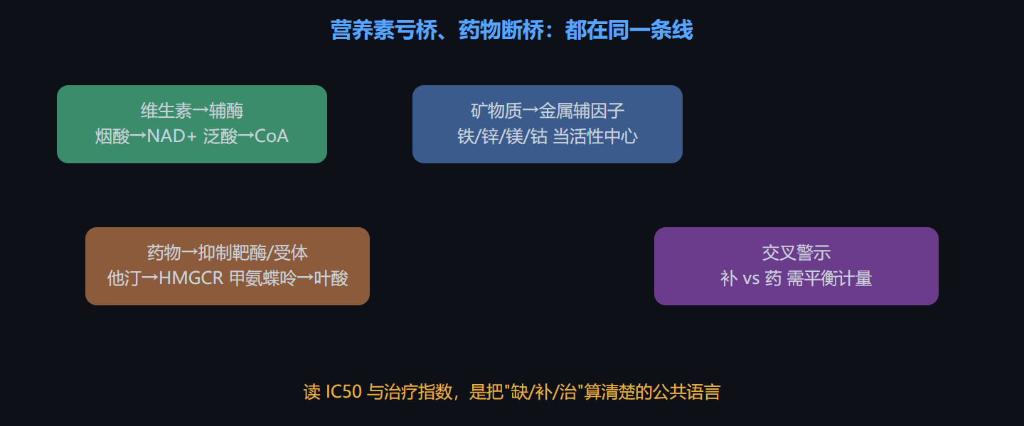 图 8-4 维生素当辅酶前体、药物当作靶点