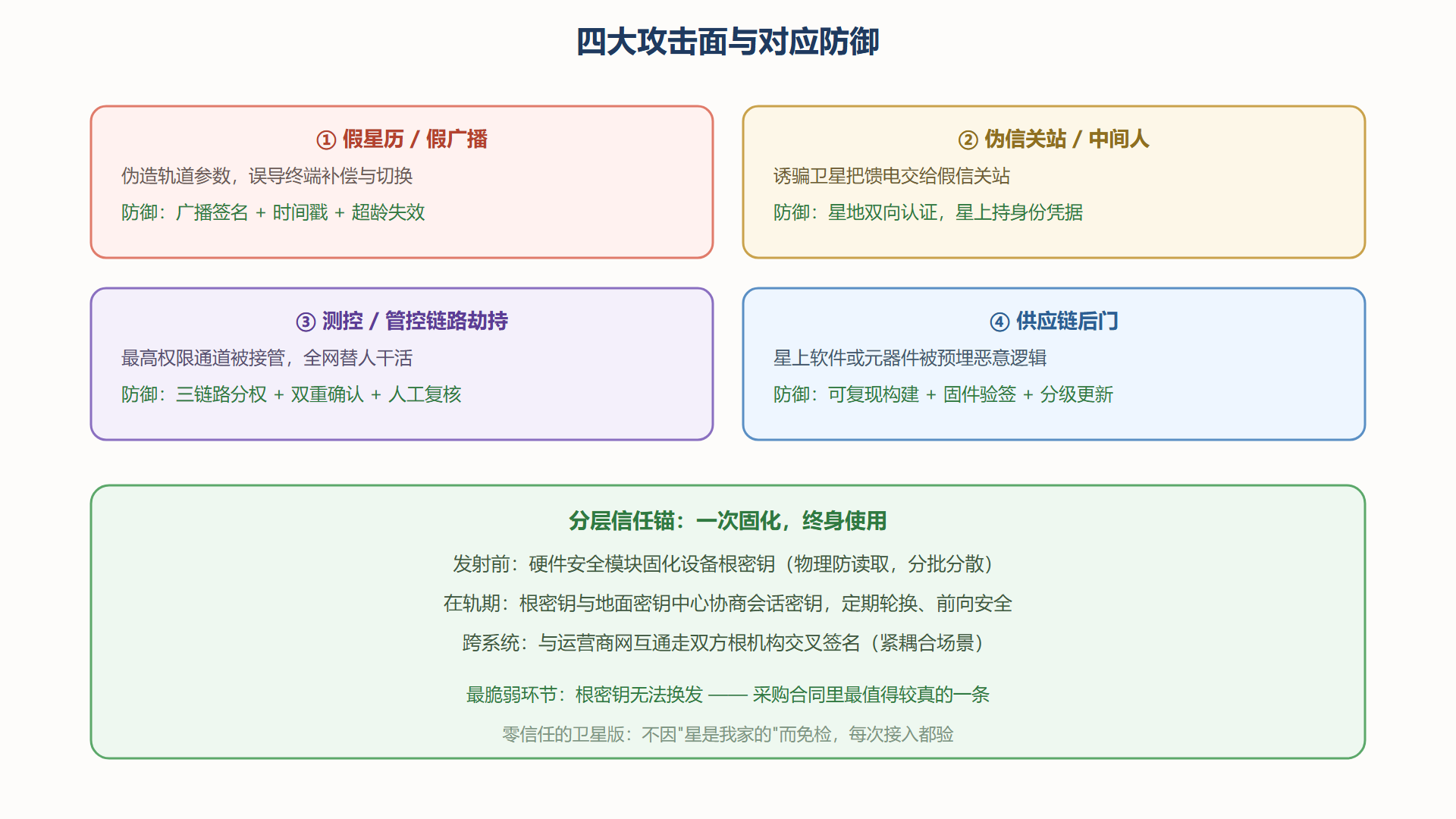 图:卫星网络四大攻击面与防御映射