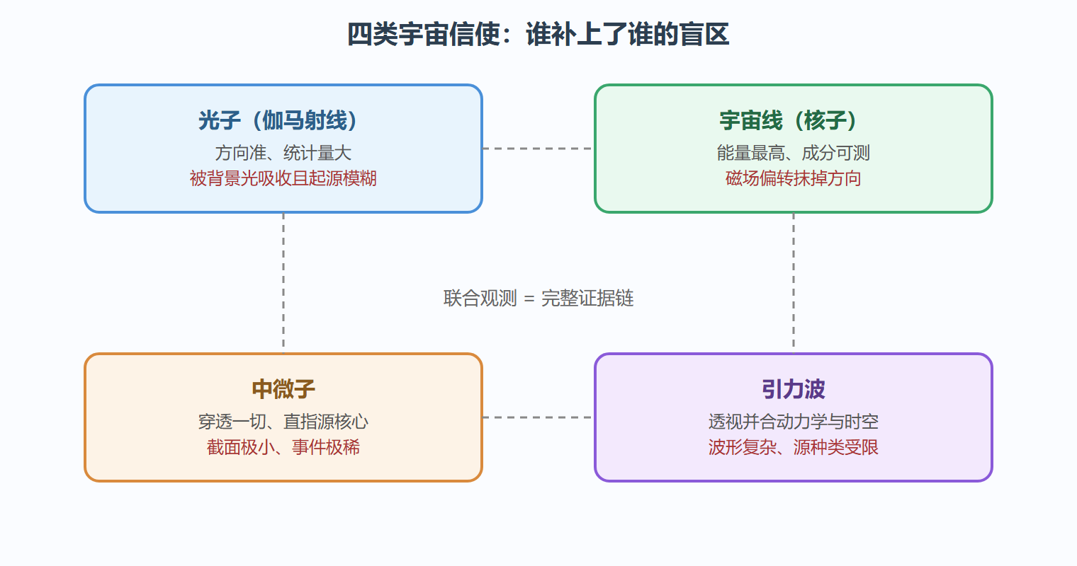 图：四类宇宙信使的信息互补关系