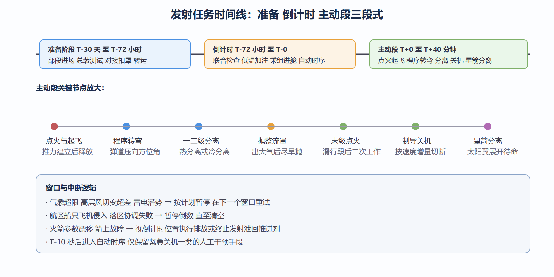 图：发射任务时间线——从进场到星箭分离