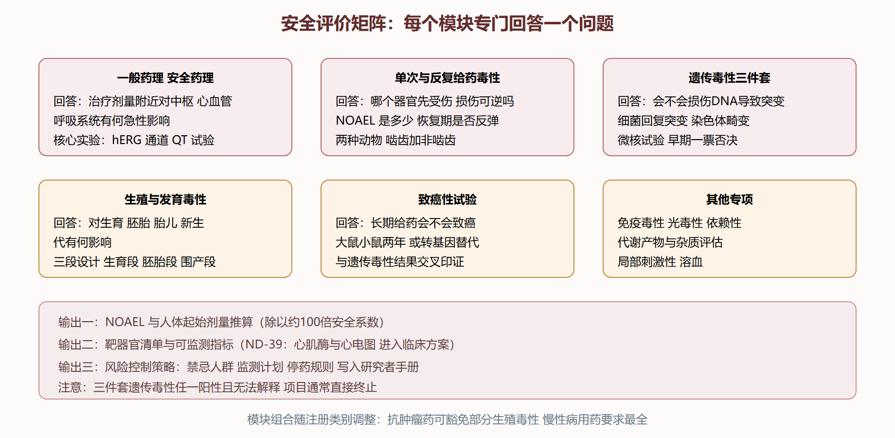 图 3-5 临床前安全评价矩阵：模块与回答的问题