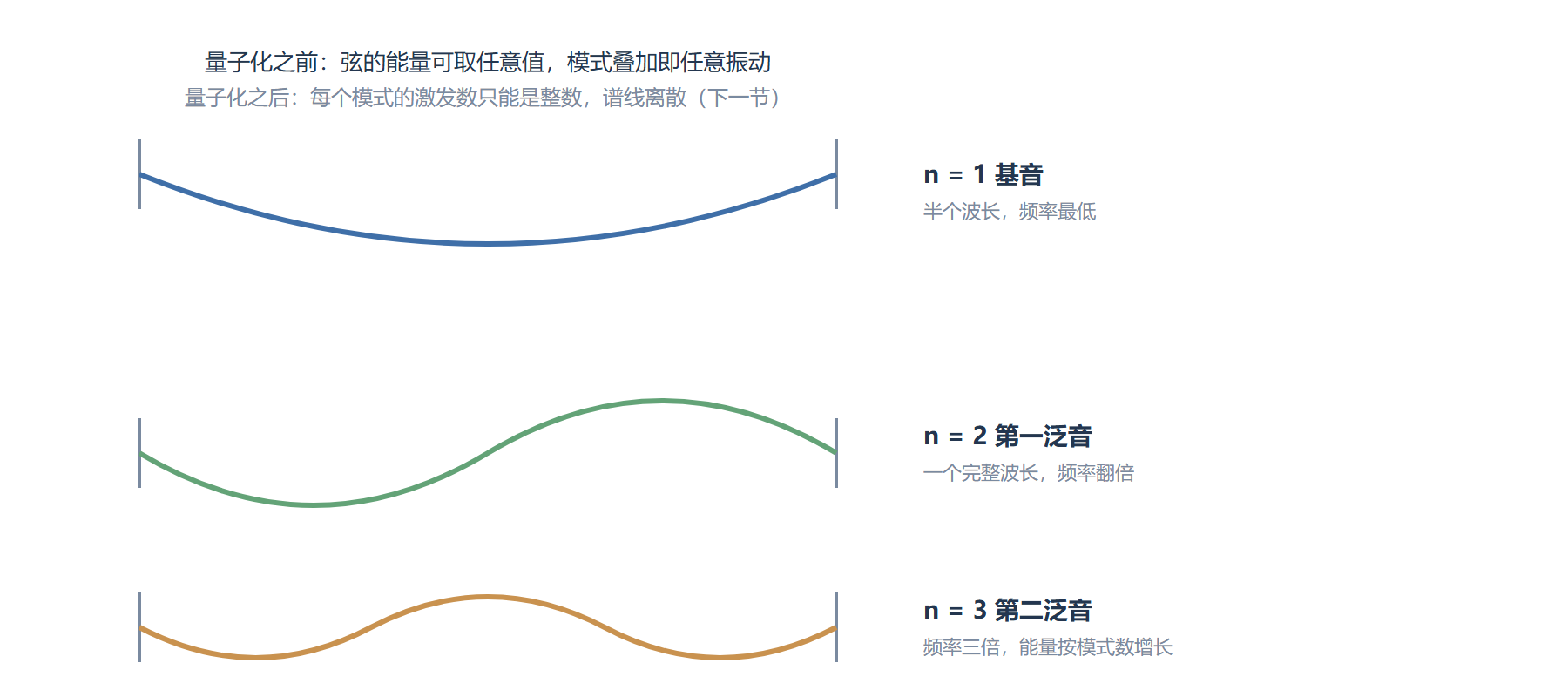 图 弦的简正模式：基音与泛音