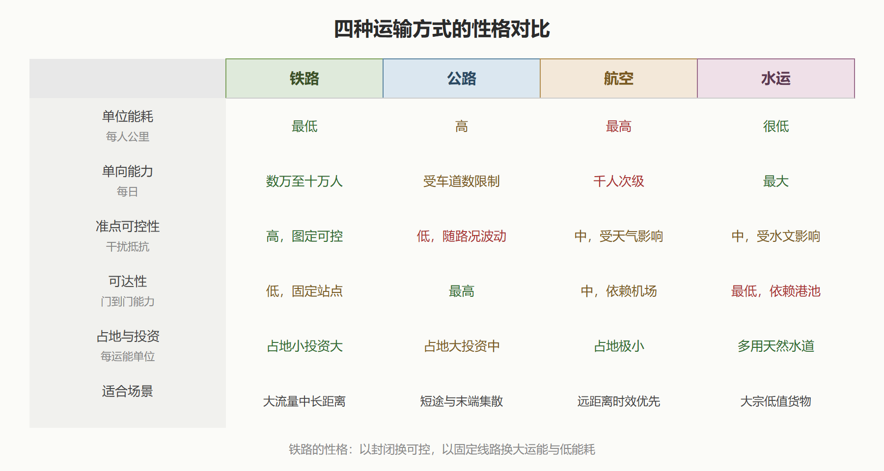 图 1 · 四种运输方式的性格对比