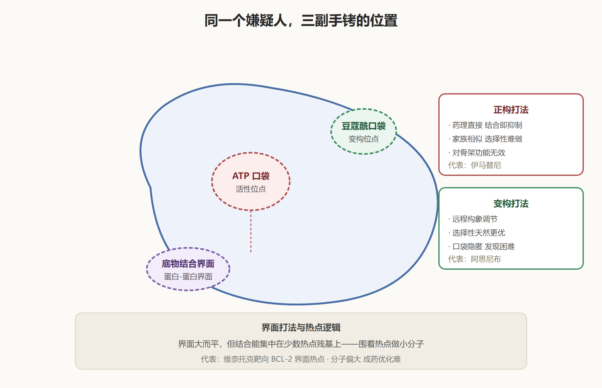 图 2-3：激酶结构上的三类下手位置