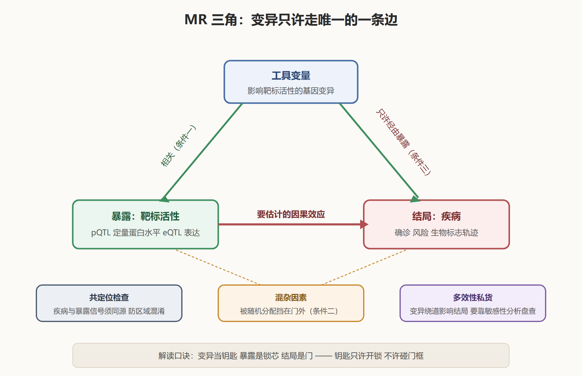 图 5-3：孟德尔随机化的三角结构