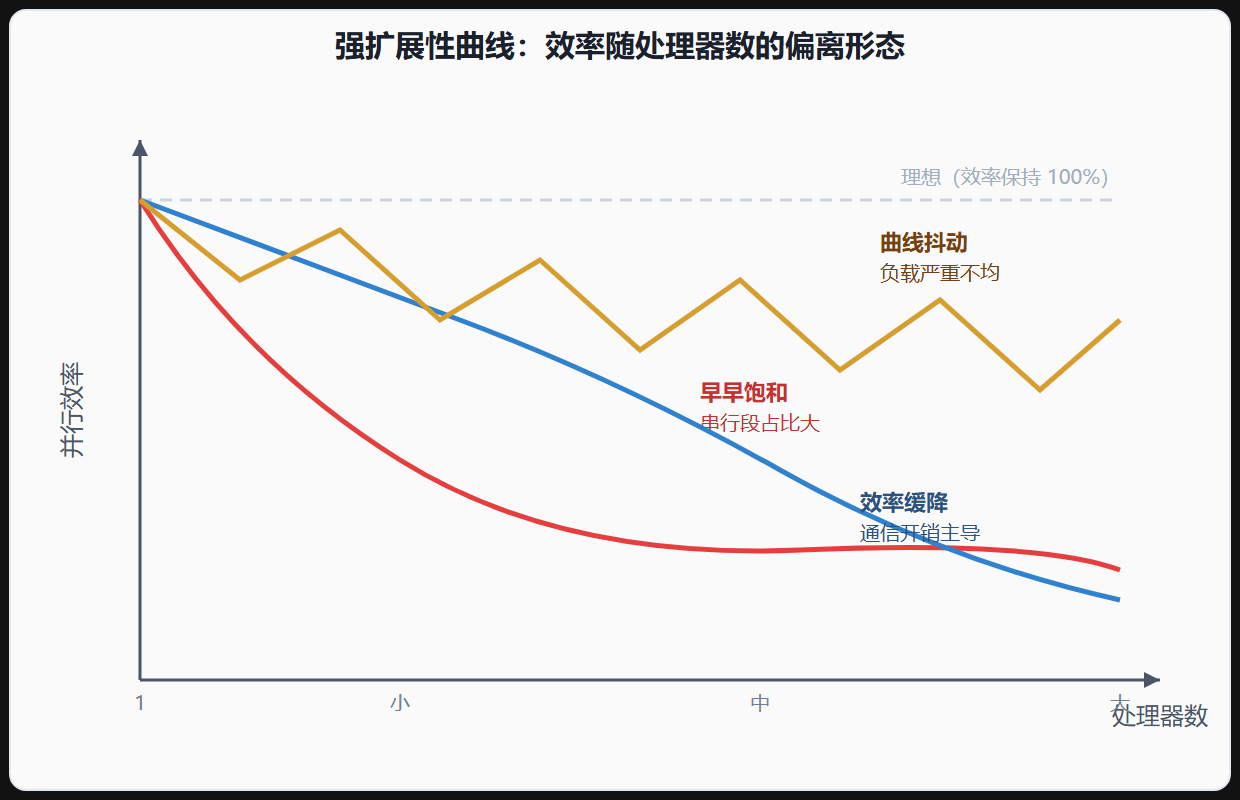 图 强扩展性曲线的三种偏离形态