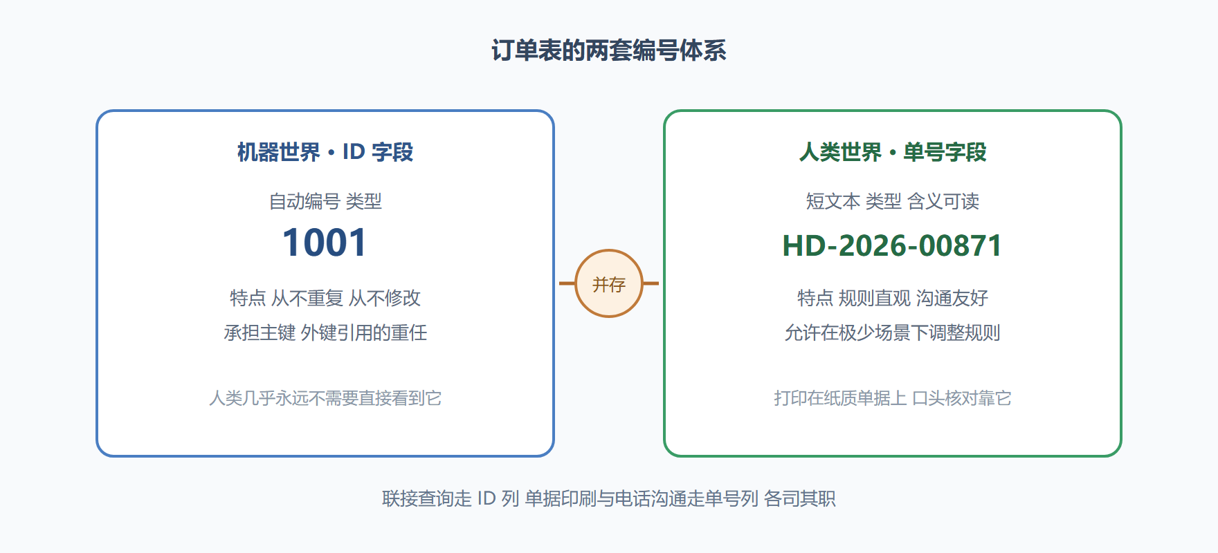 图题：自动编号主键与业务单号的分工
