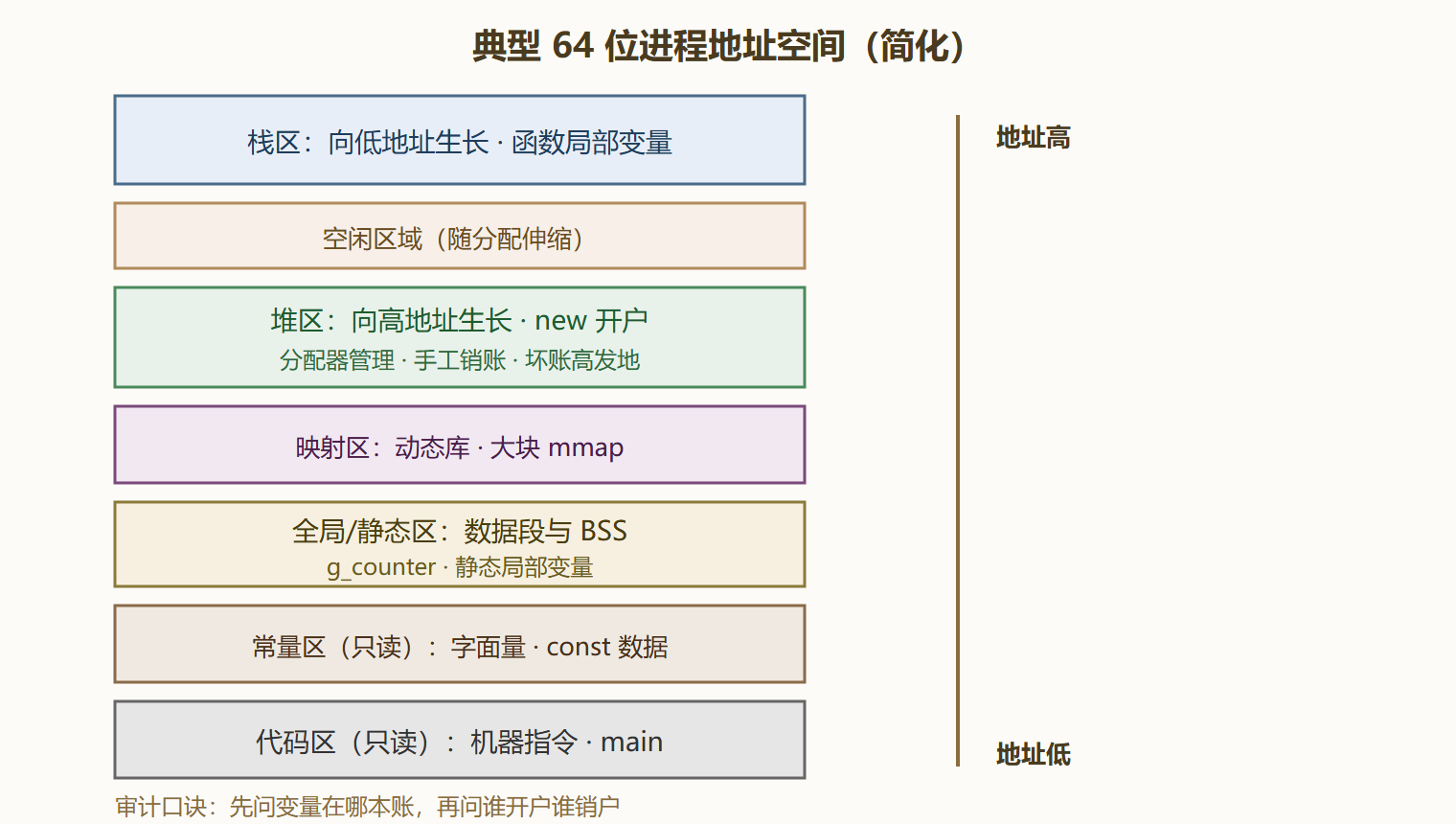 图 1-1 典型 64 位进程的地址空间五本账