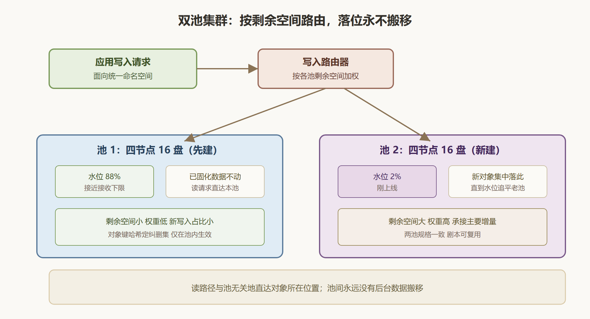 图 4-1 双池集群的写入路由与数据固化