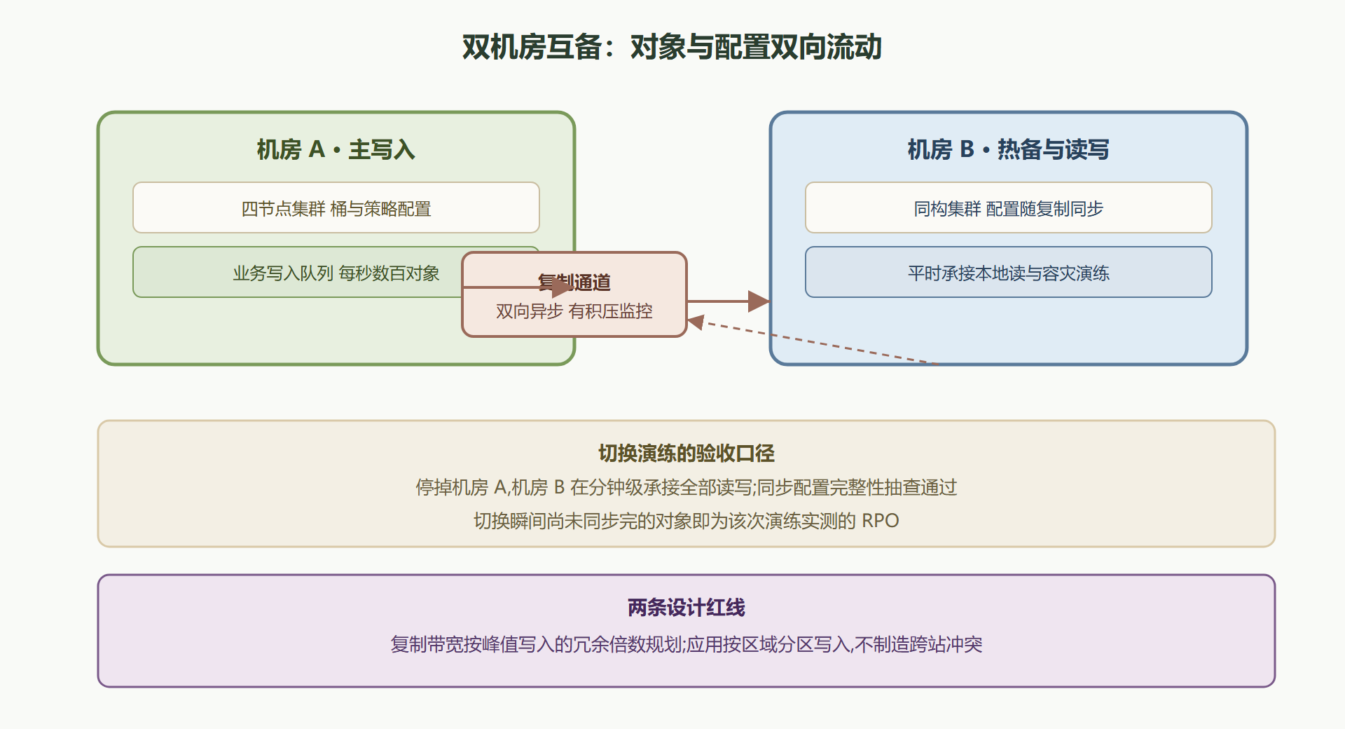 图 5-4 双机房站点复制的同步与积压