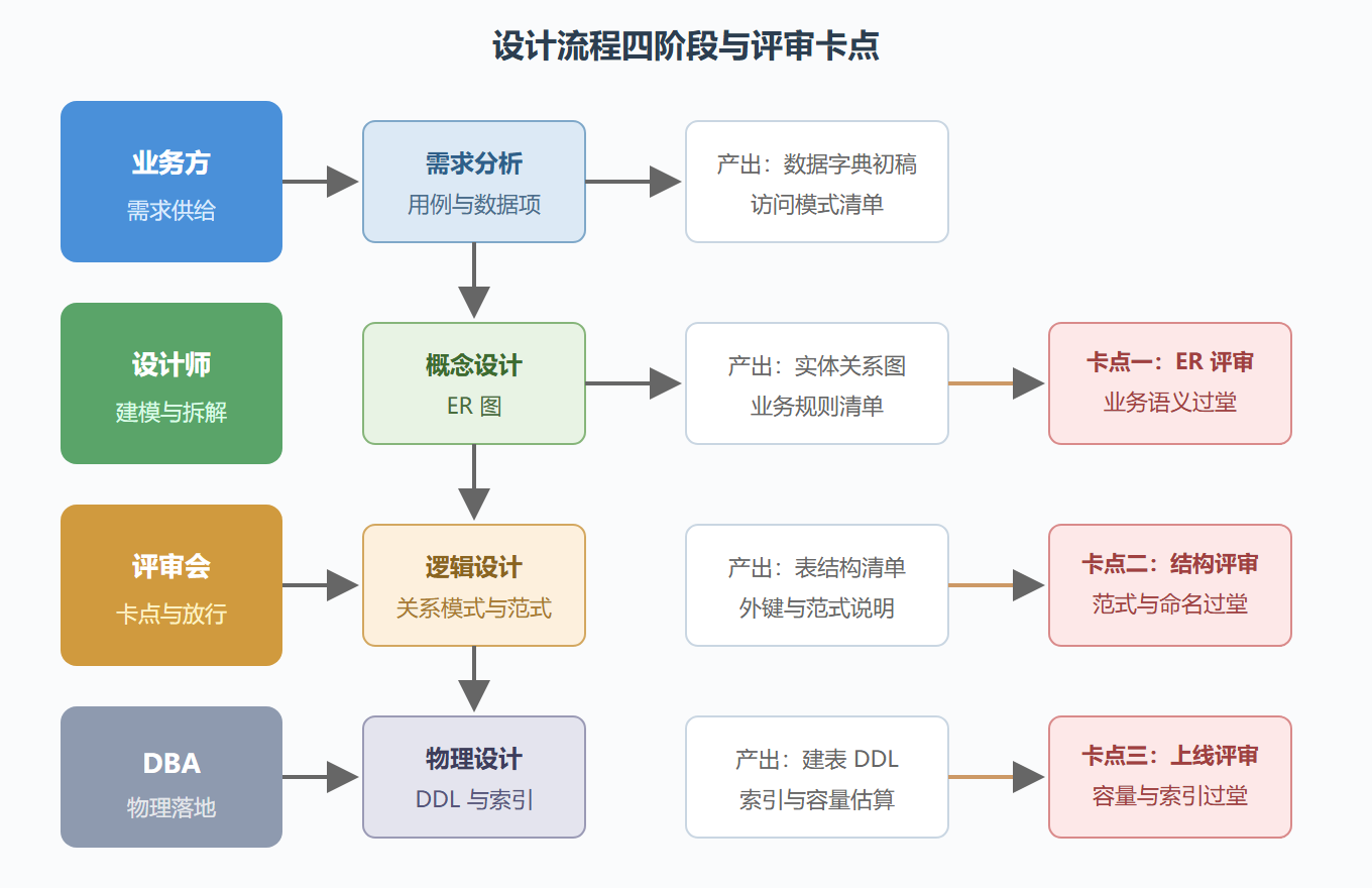 图 4 · 设计流程与评审卡点泳道图