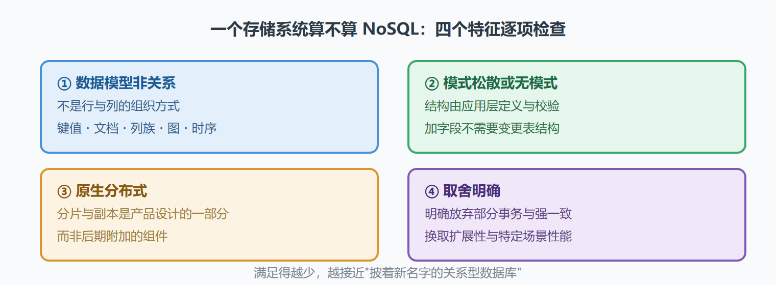 图：NoSQL 定义坐标系——四个判断特征