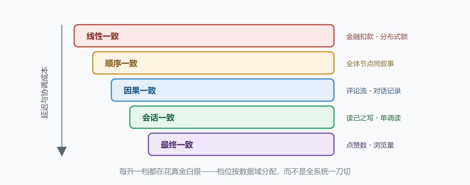 图：一致性档位阶梯——越往上越强，也越贵