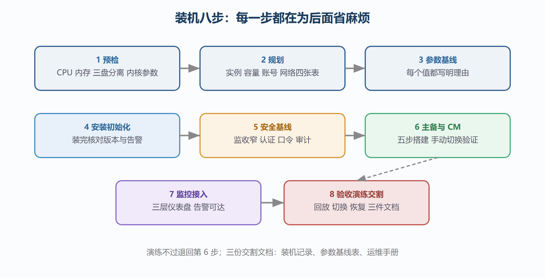 图：装机八步流水线与前置依赖