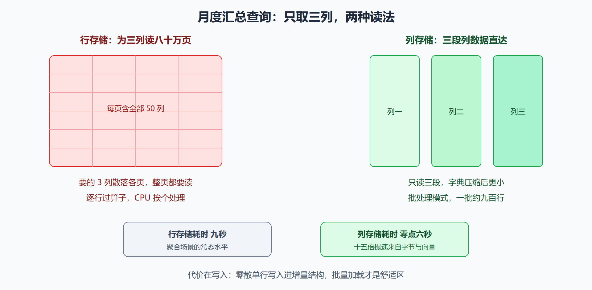 图 9-2 行存储与列存储:同一笔查询的两种命运
